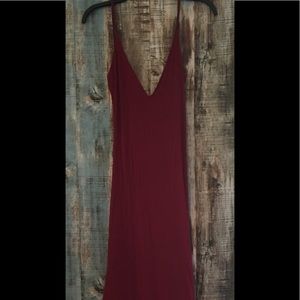 Long backless burgundy formal dress